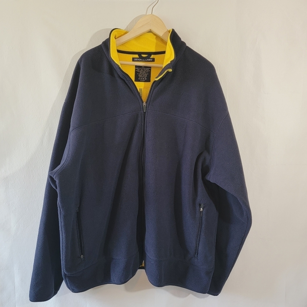 DEVON & JONES Men's Pullover Swearshirt 2XL Fleece Navy Full-Zip Pocket Collar